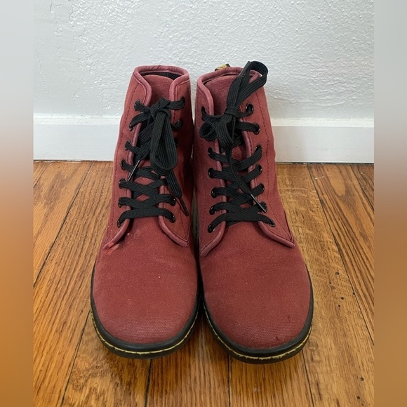 Dr Martens Shoreditch Red Canvas Lace Up Combat Grunge Boots Women’s 7 - Picture 3 of 9